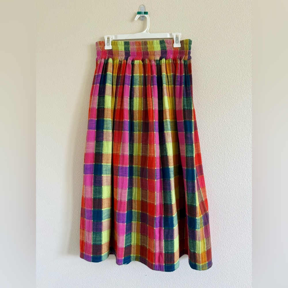 ace&jig rara midi skirt in party/faze reversible double cloth cotton plaid multi